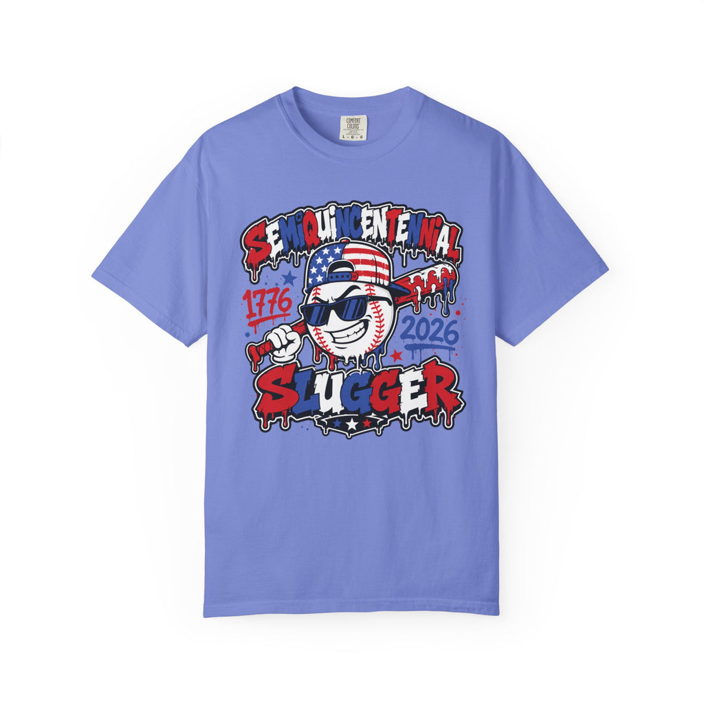 Semiquincentennial Slugger T-Shirt — 1776–2026 Patriotic Baseball Tee