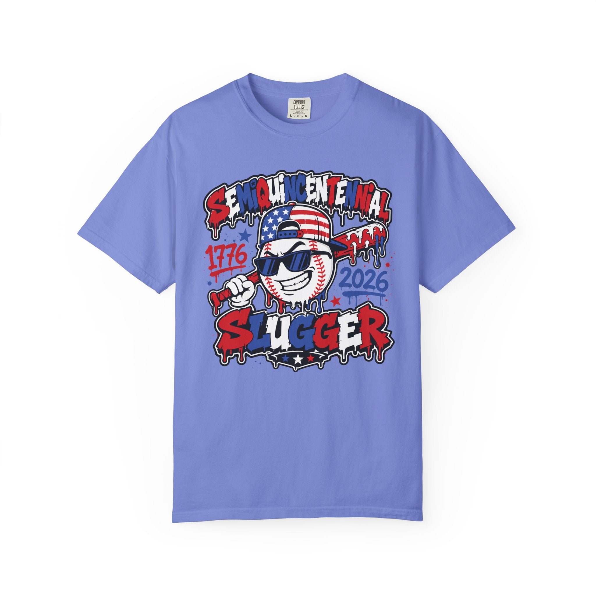 Semiquincentennial Slugger T-Shirt — 1776–2026 Patriotic Baseball Tee