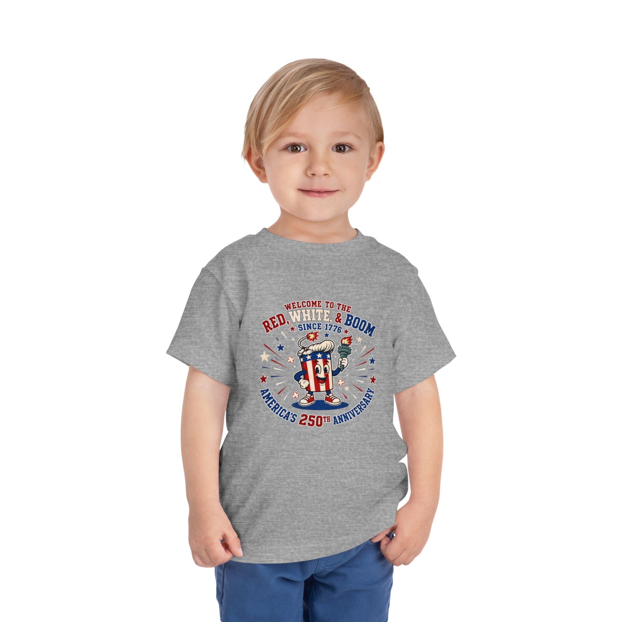 Toddler Tee - "Red, White & Boom" America's 250th Anniversary Patriotic Shirt