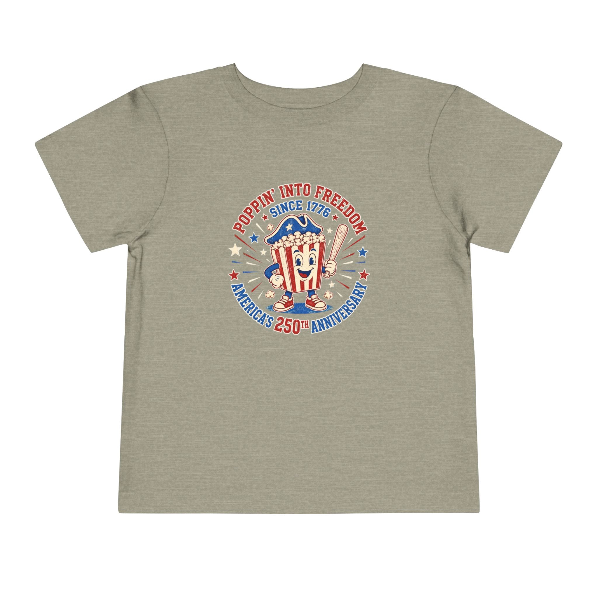Retro Popcorn Toddler Tee — “Poppin’ Into Freedom” 250th Anniversary Patriotic Popcorn Graphic
