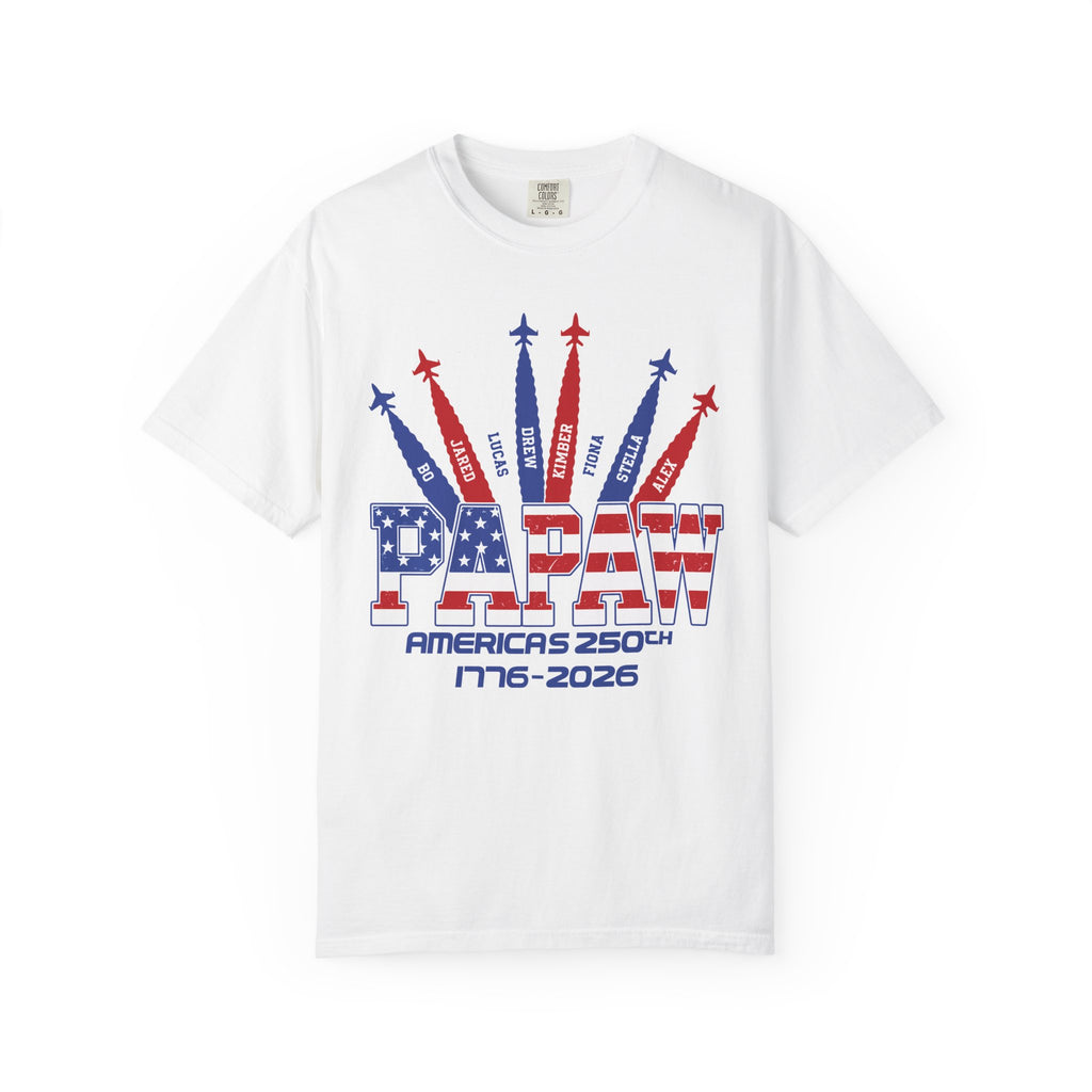 Custom Papaw 250th Anniversary T-Shirt — Patriotic Jet Tribute (1776–2026)