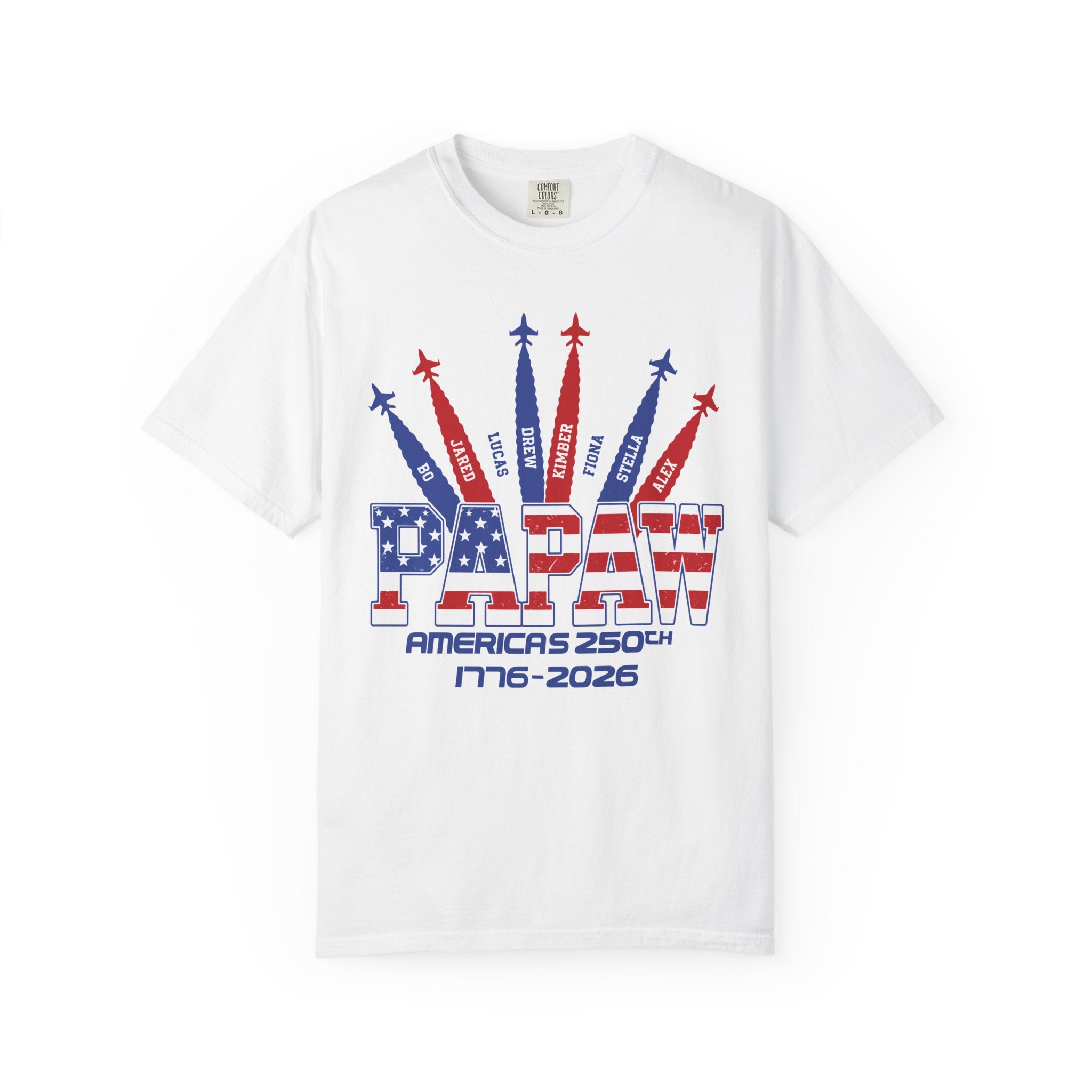 Custom Papaw 250th Anniversary T-Shirt — Patriotic Jet Tribute (1776–2026)