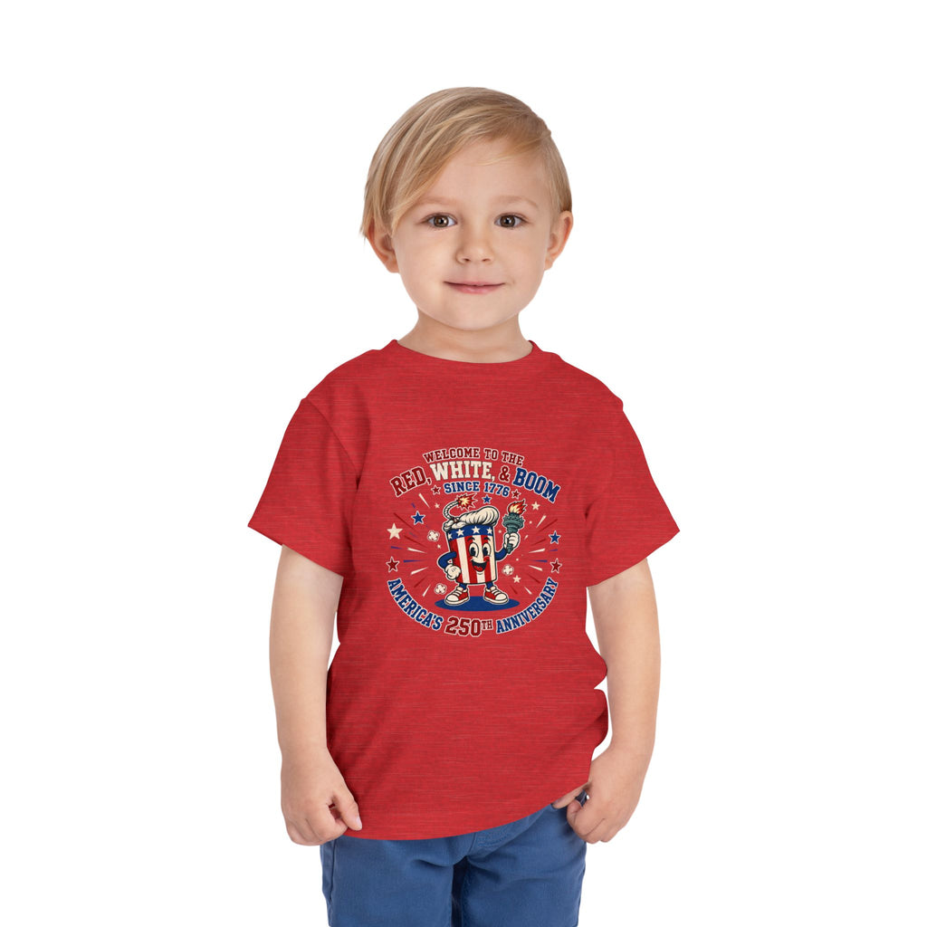 Toddler Tee - "Red, White & Boom" America's 250th Anniversary Patriotic Shirt