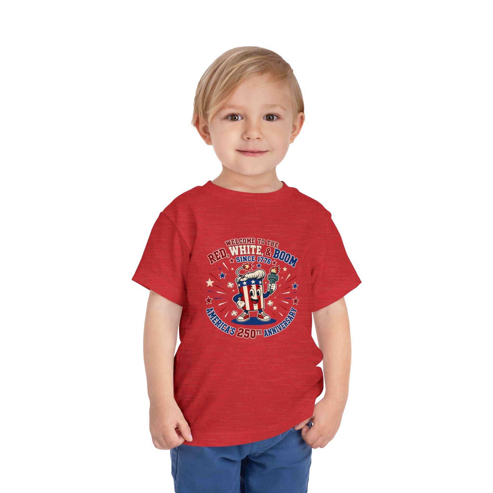 Toddler Tee - "Red, White & Boom" America's 250th Anniversary Patriotic Shirt