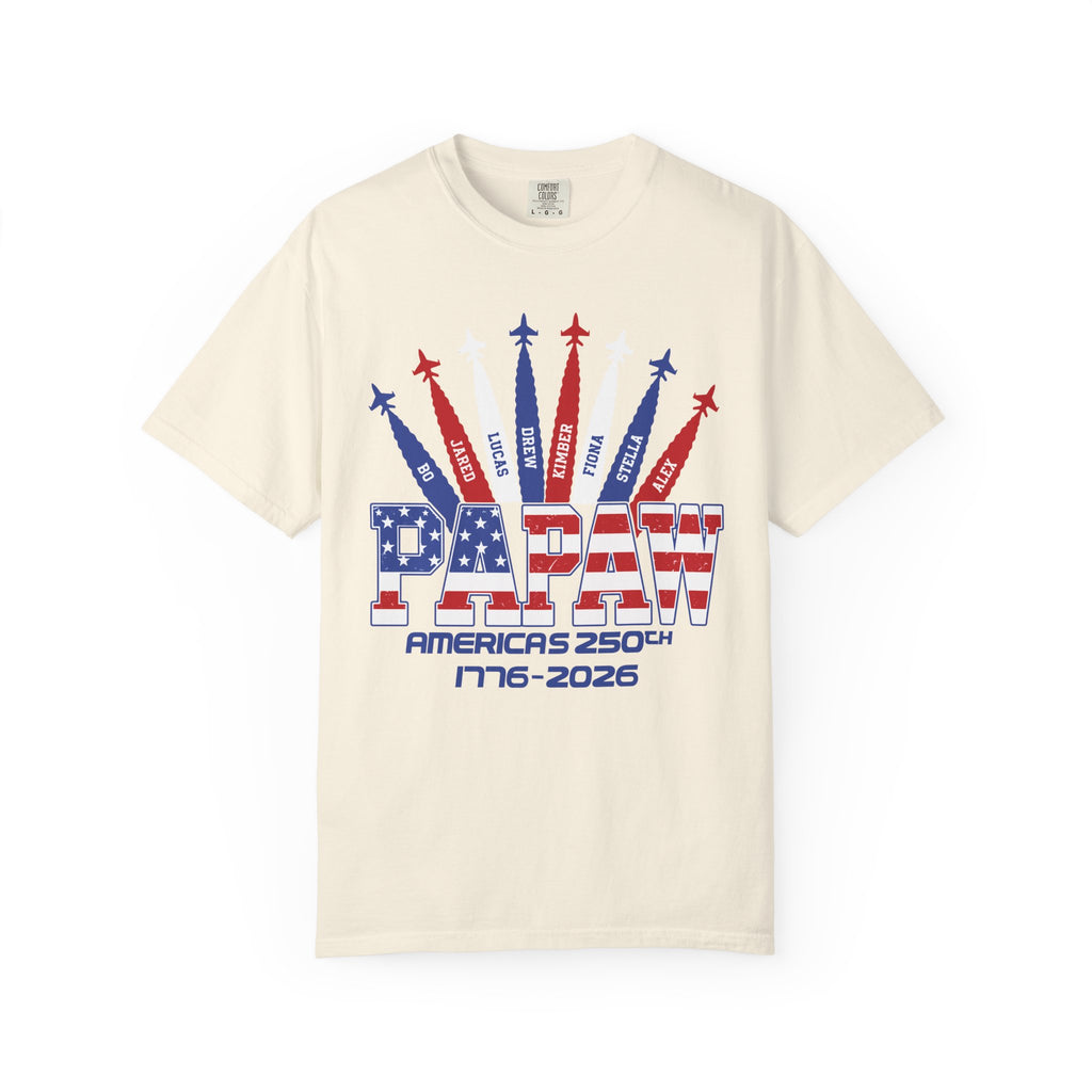 Custom Papaw 250th Anniversary T-Shirt — Patriotic Jet Tribute (1776–2026)
