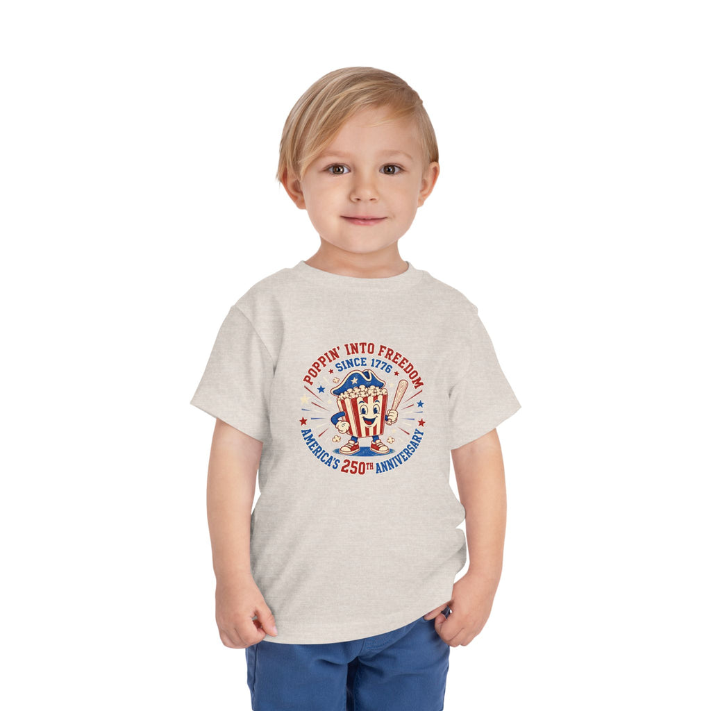 Retro Popcorn Toddler Tee — “Poppin’ Into Freedom” 250th Anniversary Patriotic Popcorn Graphic