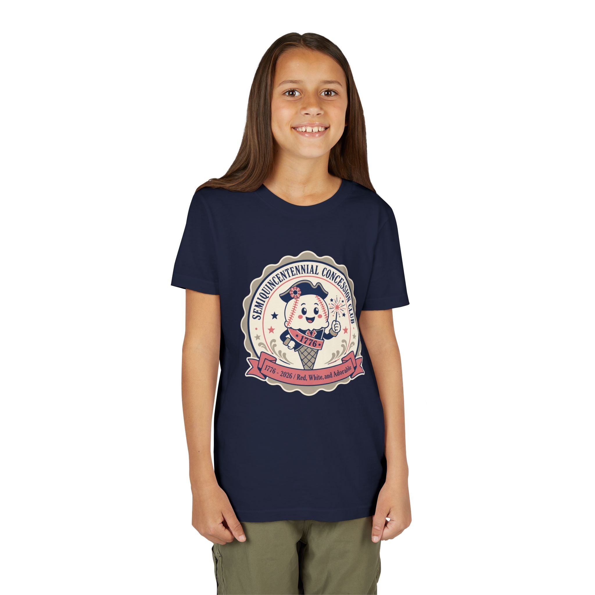 Youth Tee - Semiquincentennial Concession Club Retro Mascot Kids Shirt (1776–2026)