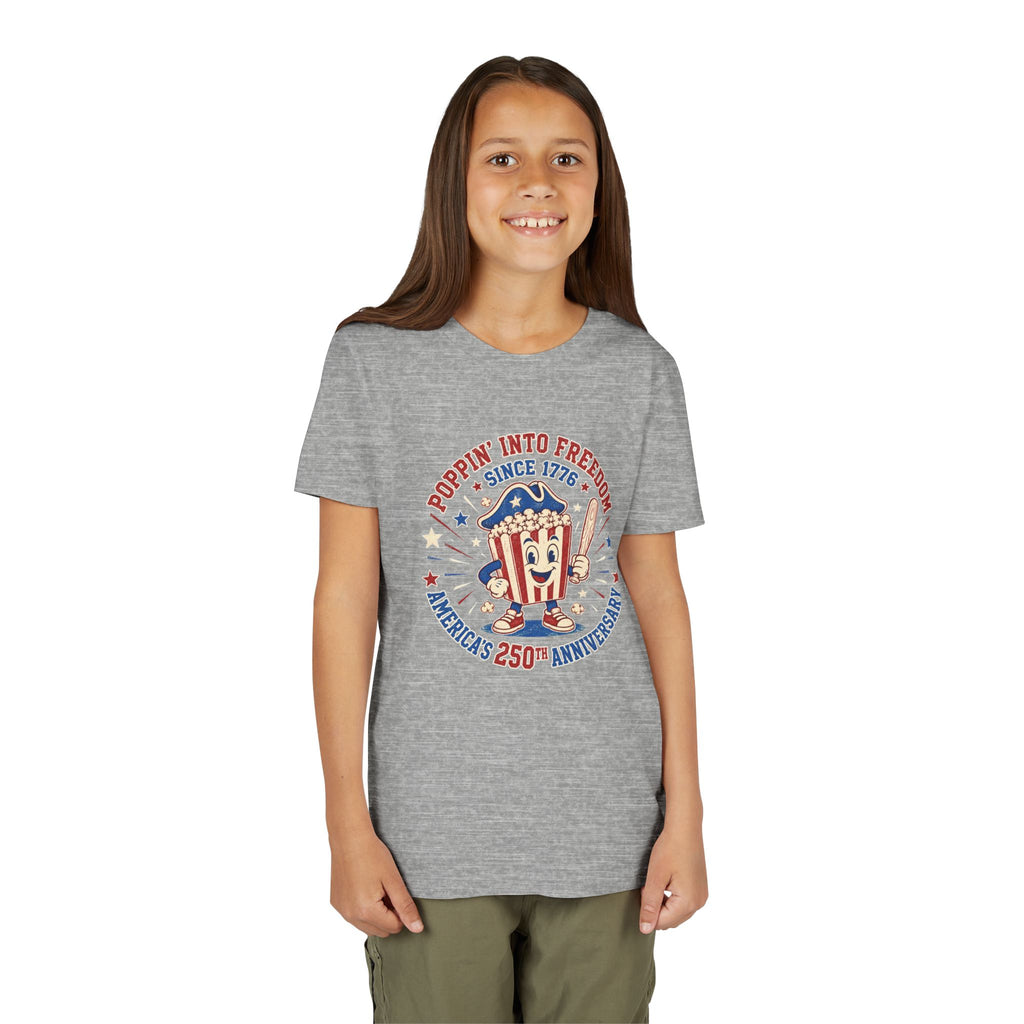 Youth Tee — "Poppin' Into Freedom" 250th Anniversary Patriotic Popcorn Shirt