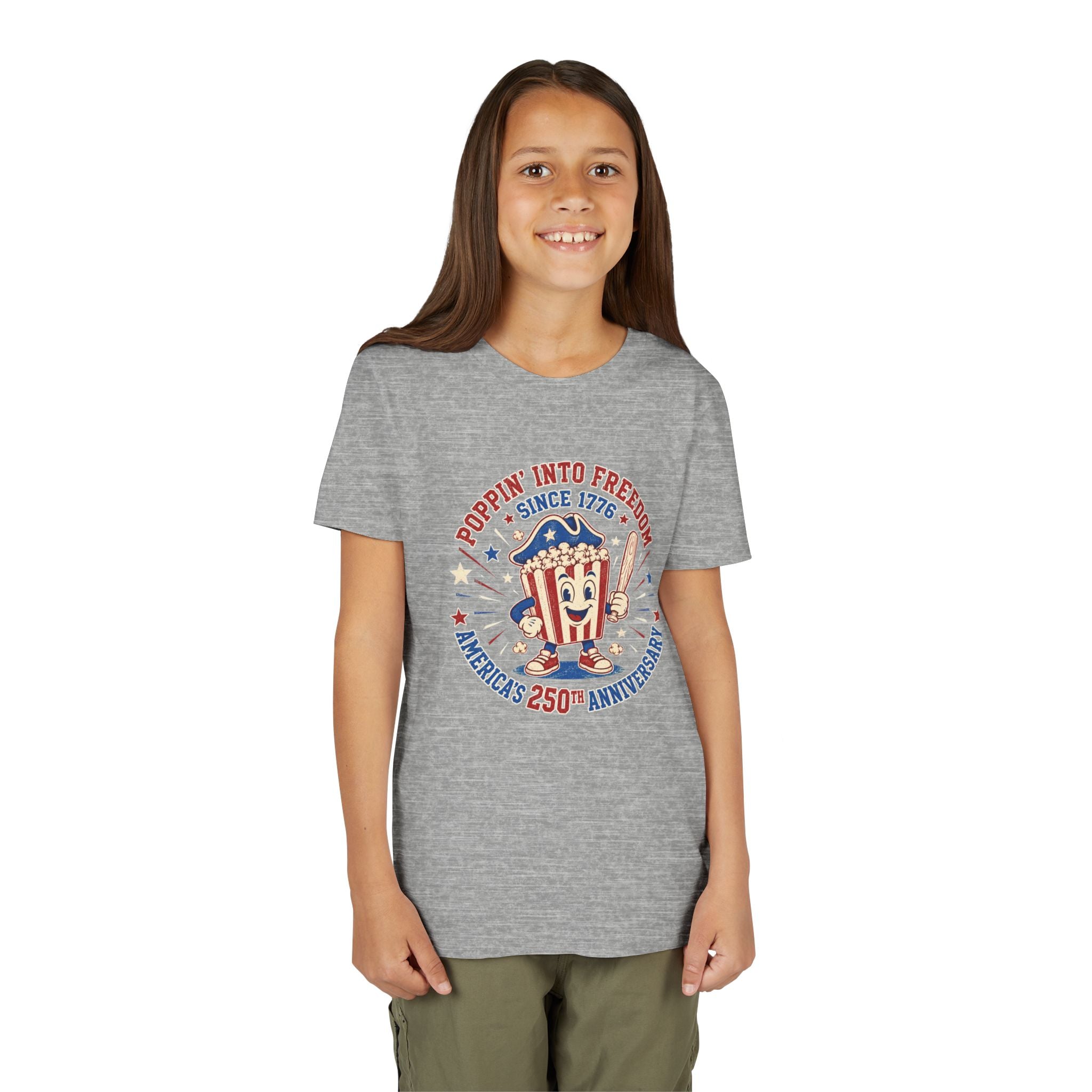 Youth Tee — "Poppin' Into Freedom" 250th Anniversary Patriotic Popcorn Shirt