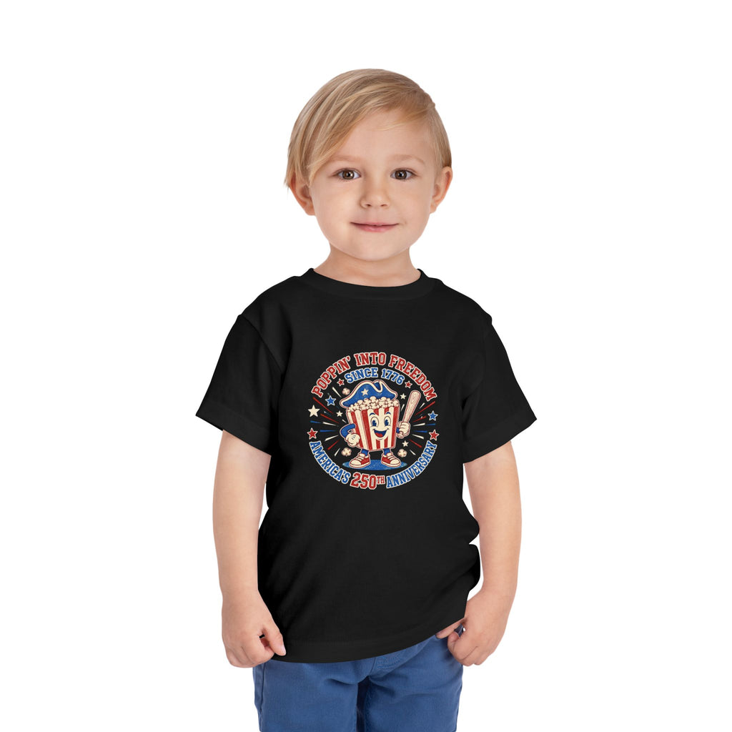 Retro Popcorn Toddler Tee — “Poppin’ Into Freedom” 250th Anniversary Patriotic Popcorn Graphic