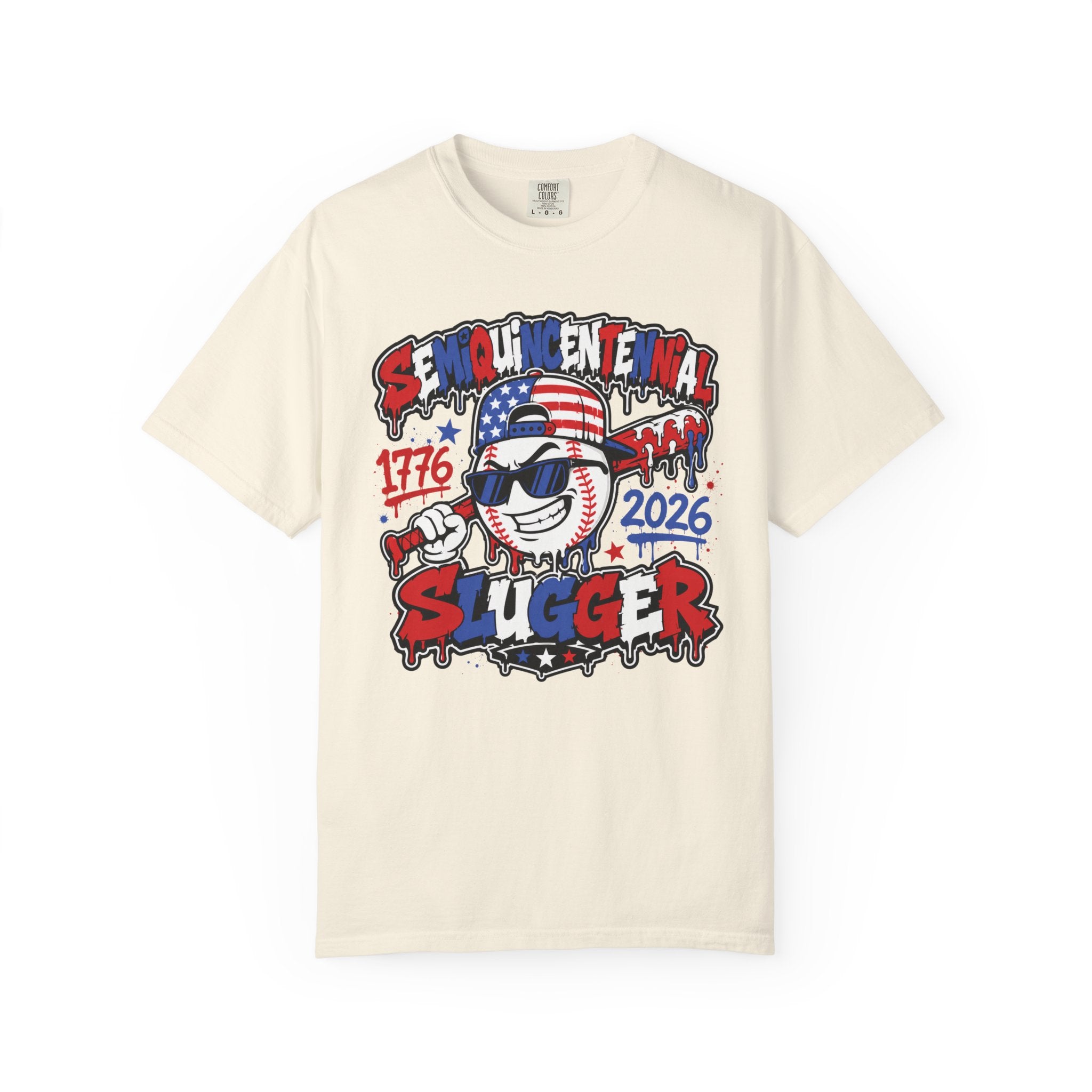 Semiquincentennial Slugger T-Shirt — 1776–2026 Patriotic Baseball Tee