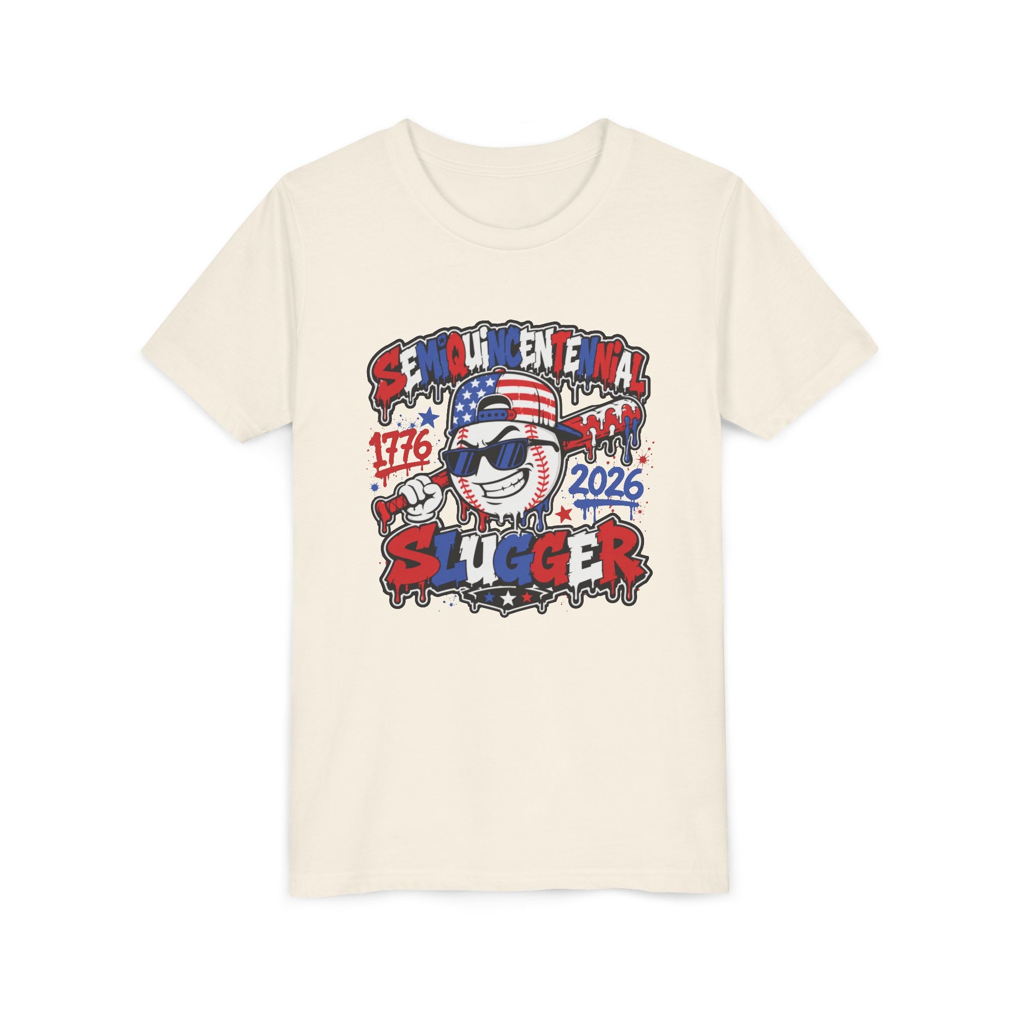 Youth Tee - 'Semiquincentennial Slugger 1776-2026' Patriotic 250th Anniversary Baseball Shirt