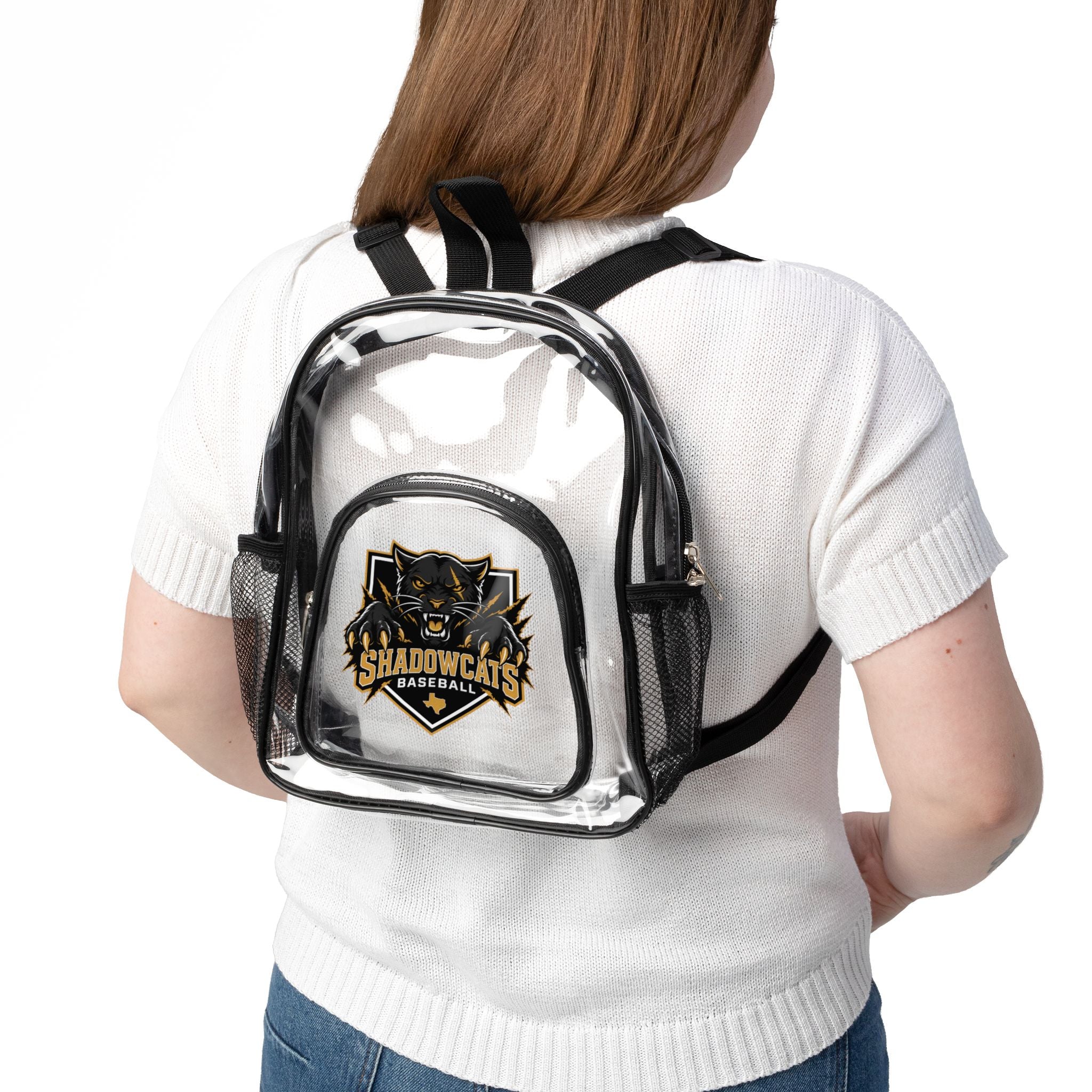 Clear Stadium Backpack — Transparent School & Game Day Bag with Front Logo Pocket