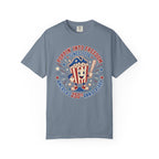 T-Shirt — "Poppin' Into Freedom" 250th Anniversary Patriotic Popcorn Tee