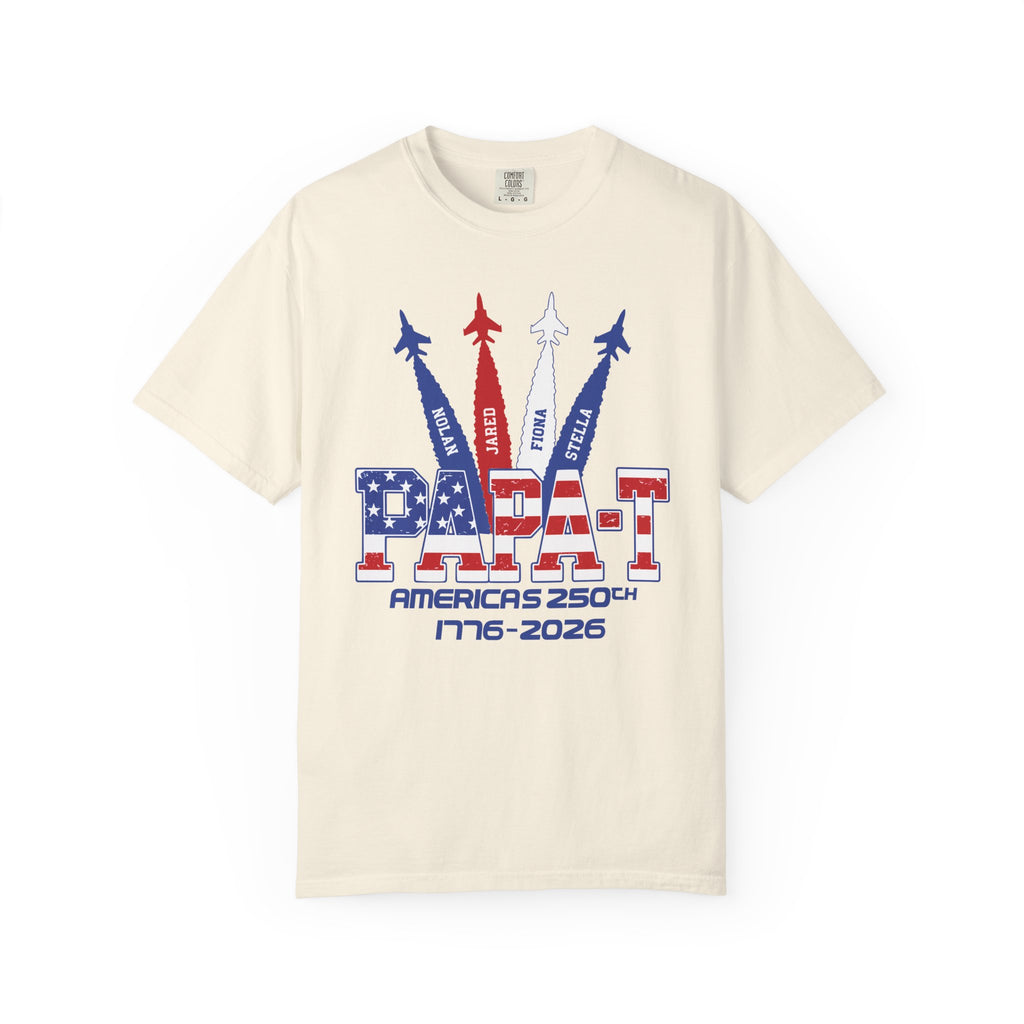 Custom Papa 250th Anniversary T-Shirt — Patriotic Jet Tribute (1776–2026)