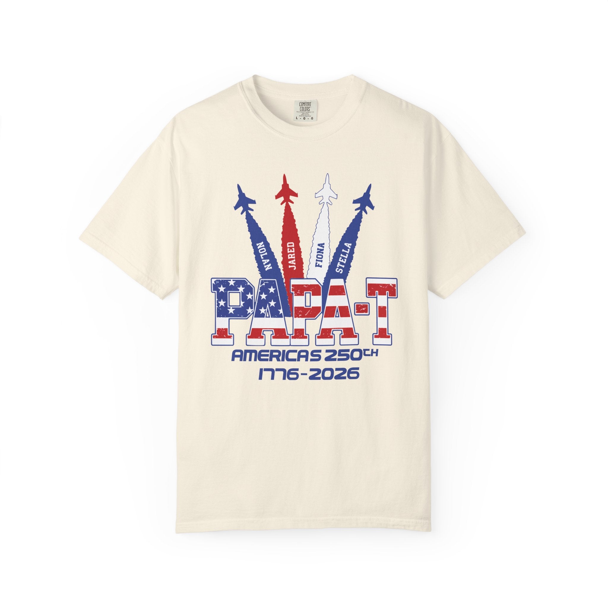 Custom Papa 250th Anniversary T-Shirt — Patriotic Jet Tribute (1776–2026)