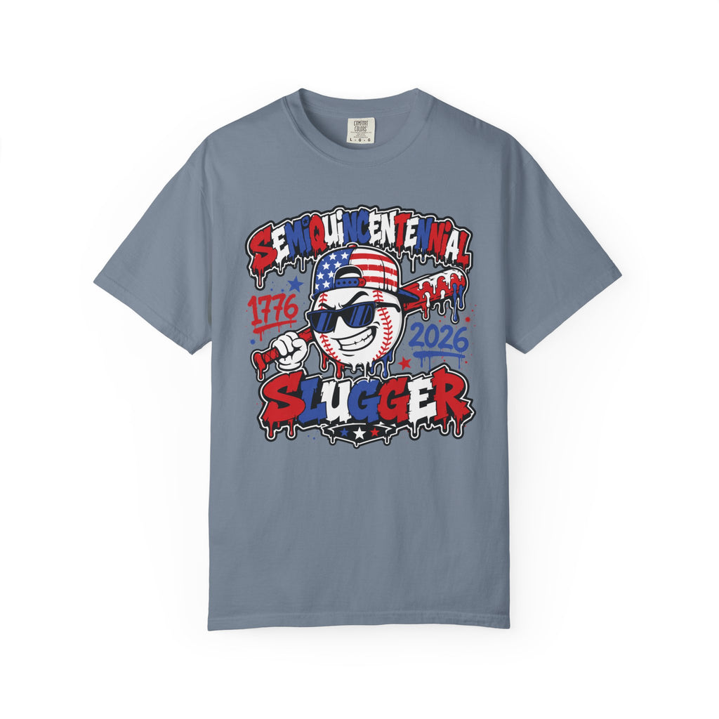 Semiquincentennial Slugger T-Shirt — 1776–2026 Patriotic Baseball Tee
