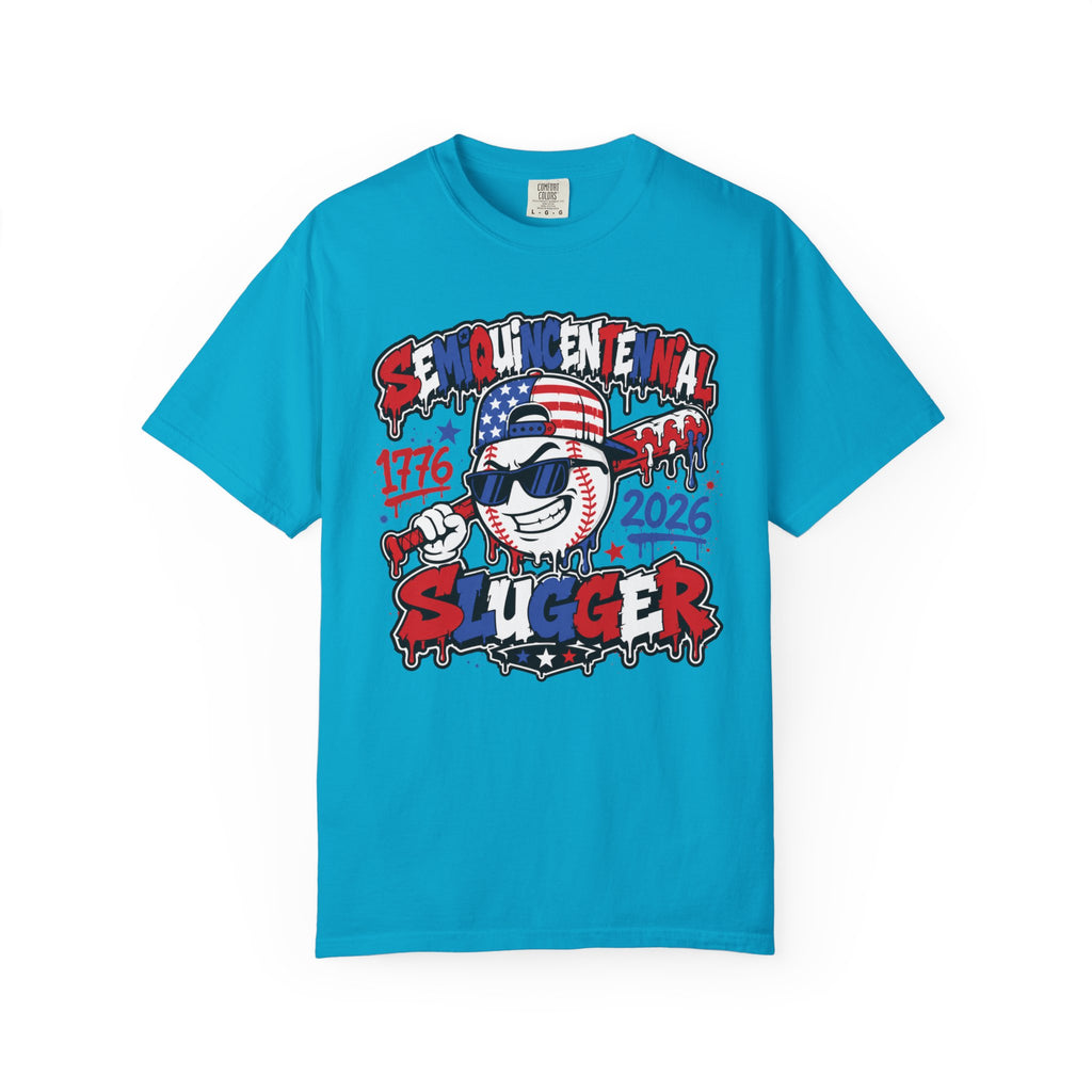 Semiquincentennial Slugger T-Shirt — 1776–2026 Patriotic Baseball Tee