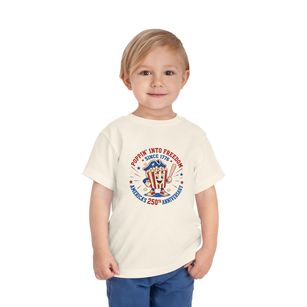 Retro Popcorn Toddler Tee — “Poppin’ Into Freedom” 250th Anniversary Patriotic Popcorn Graphic