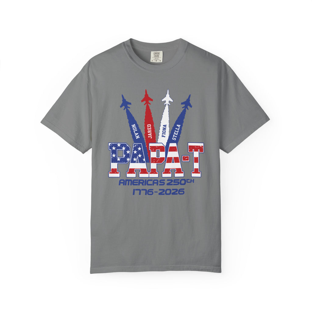 Custom Papa 250th Anniversary T-Shirt — Patriotic Jet Tribute (1776–2026)