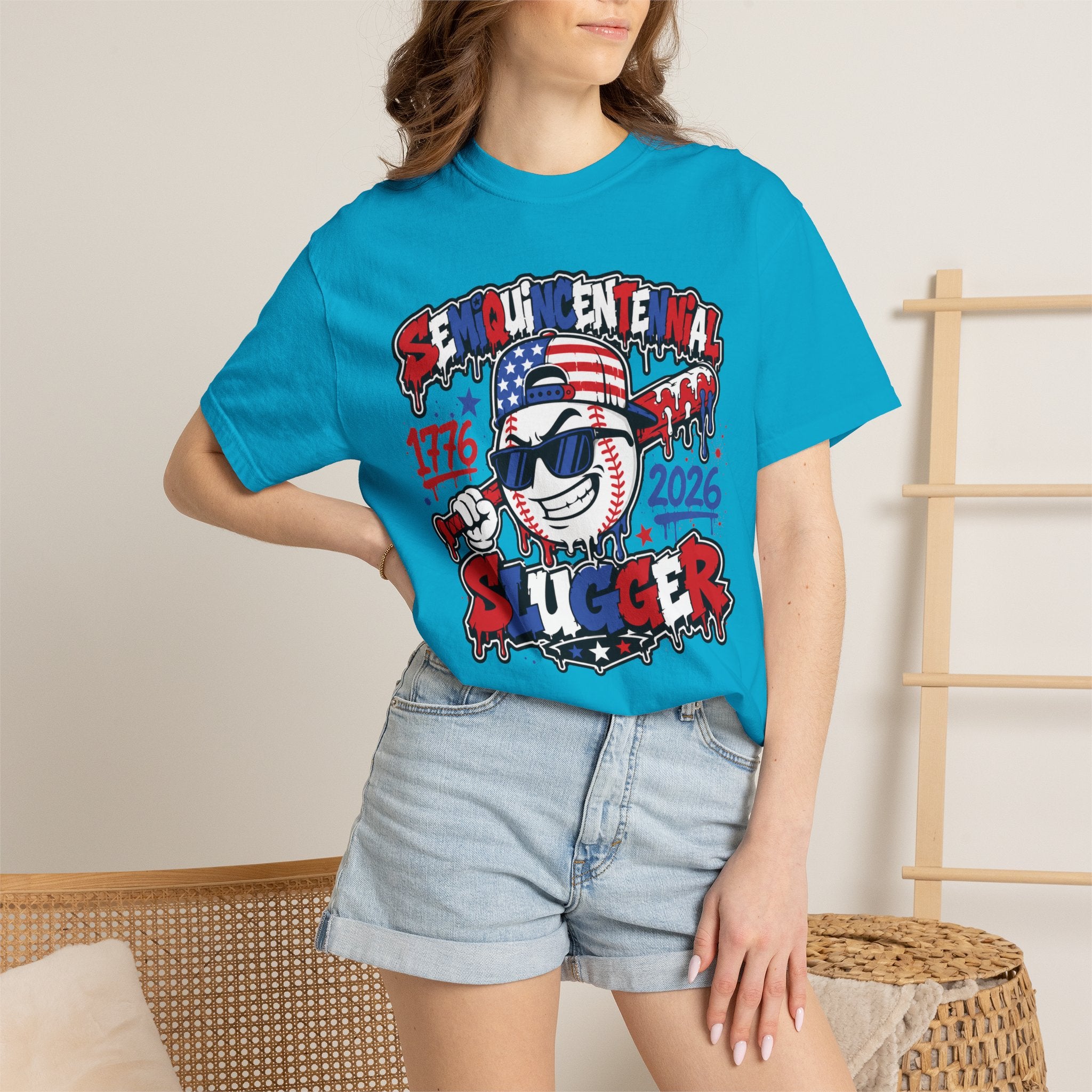 Semiquincentennial Slugger T-Shirt — 1776–2026 Patriotic Baseball Tee