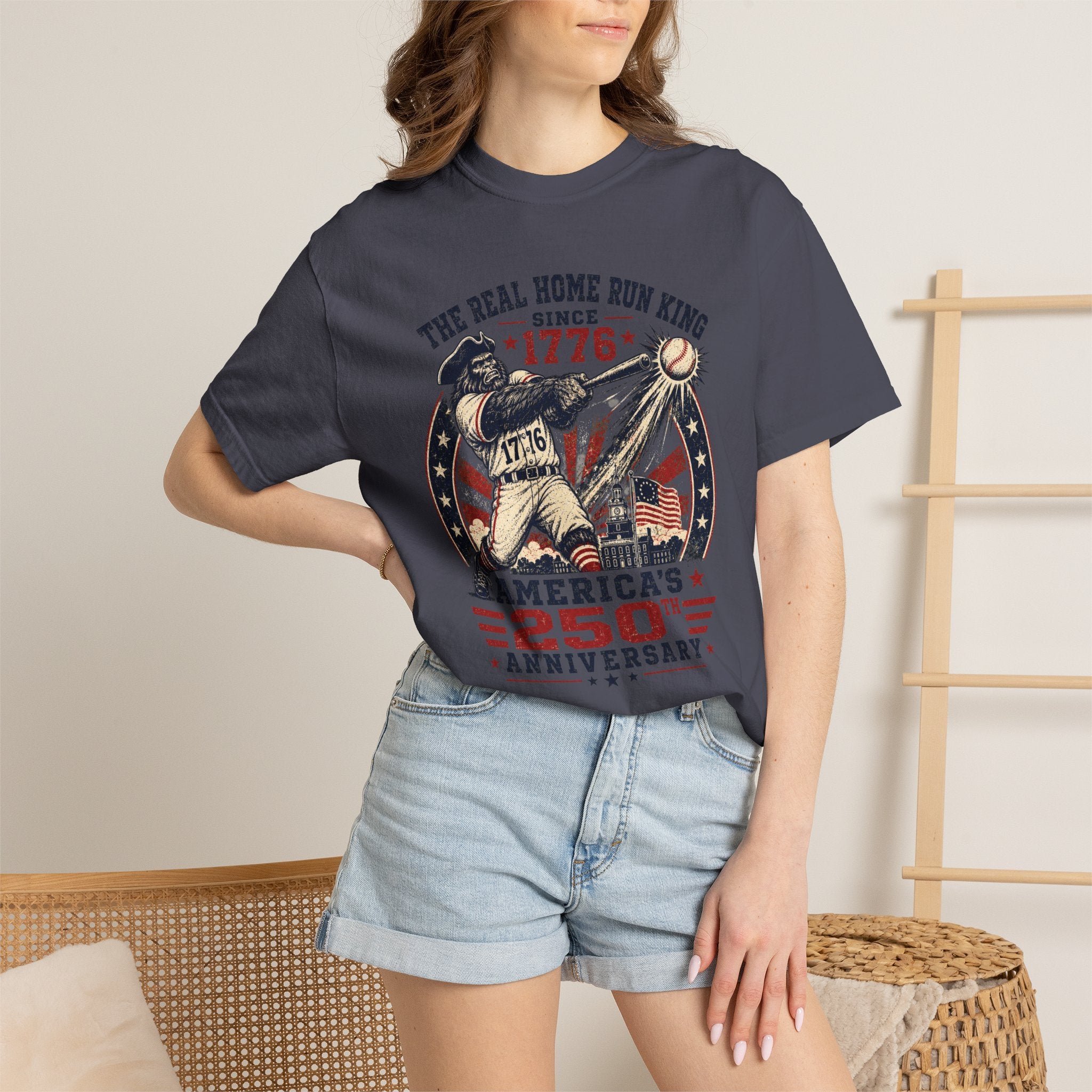 America 250th Anniversary Baseball T-Shirt – "The Real Home Run King Since 1776"