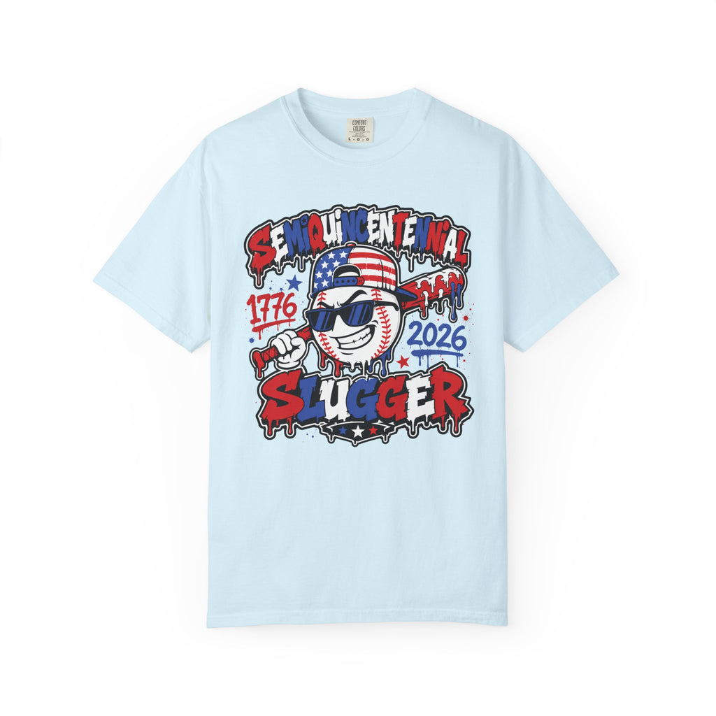 Semiquincentennial Slugger T-Shirt — 1776–2026 Patriotic Baseball Tee