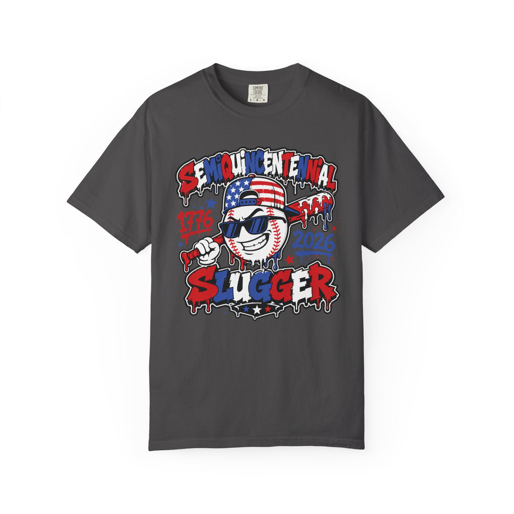 Semiquincentennial Slugger T-Shirt — 1776–2026 Patriotic Baseball Tee