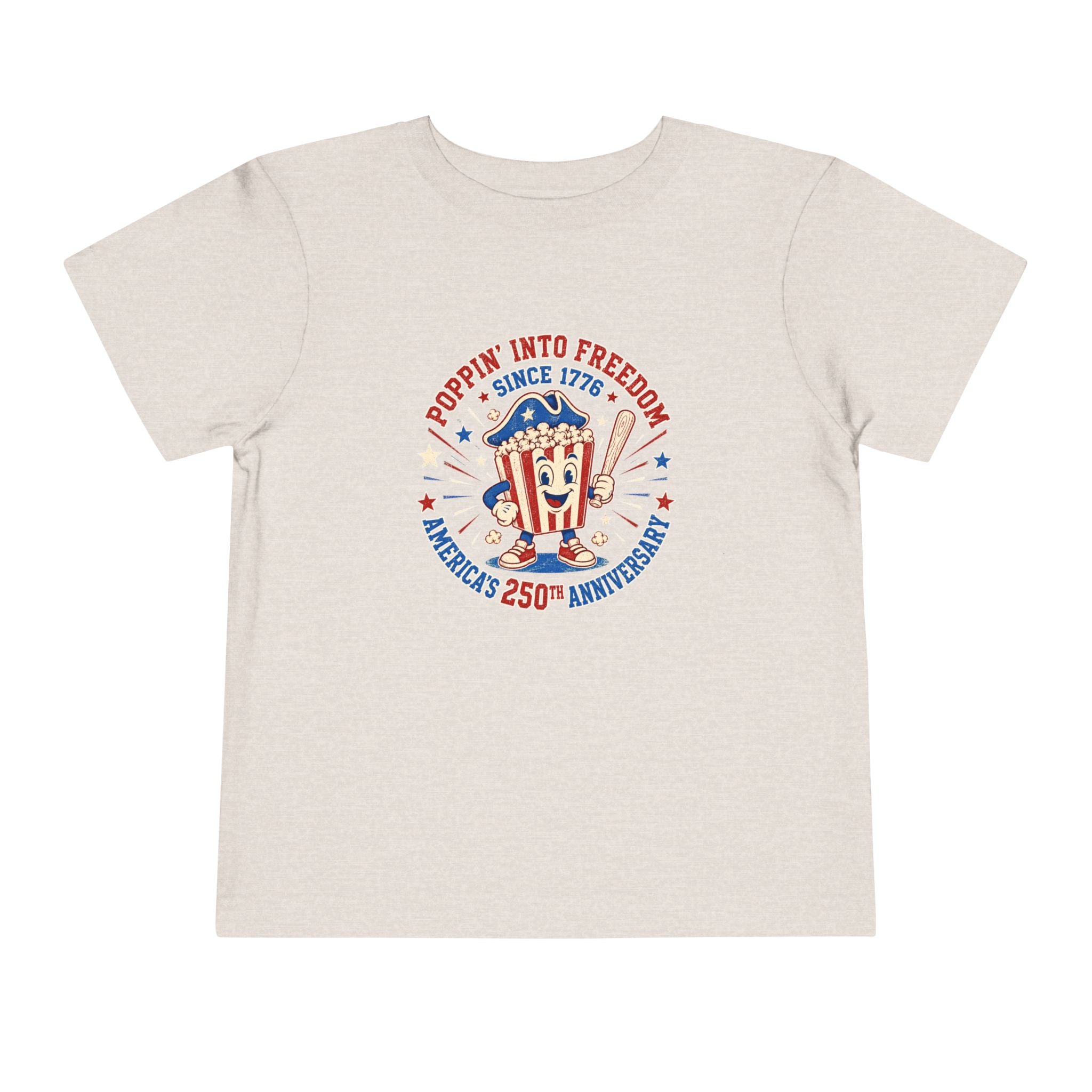 Retro Popcorn Toddler Tee — “Poppin’ Into Freedom” 250th Anniversary Patriotic Popcorn Graphic