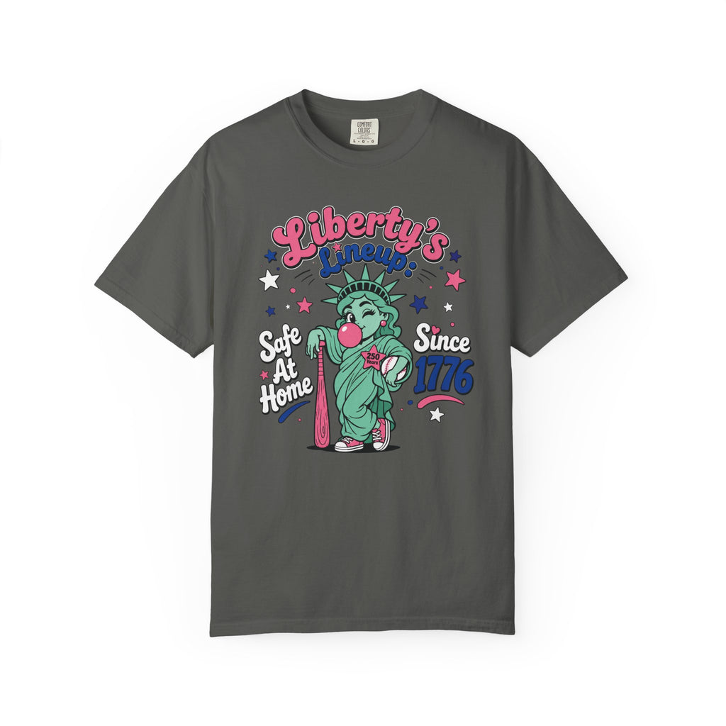 T-Shirt — "Liberty's Lineup" Statue of Liberty Funny 1776 Fourth of July Tee