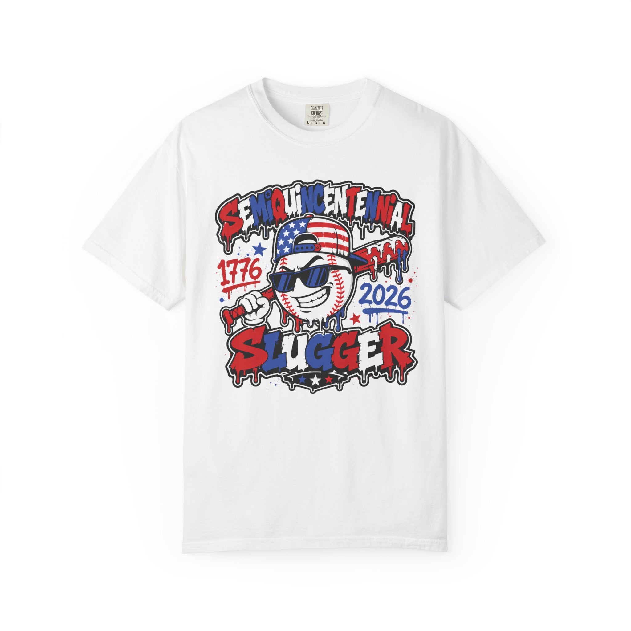Semiquincentennial Slugger T-Shirt — 1776–2026 Patriotic Baseball Tee