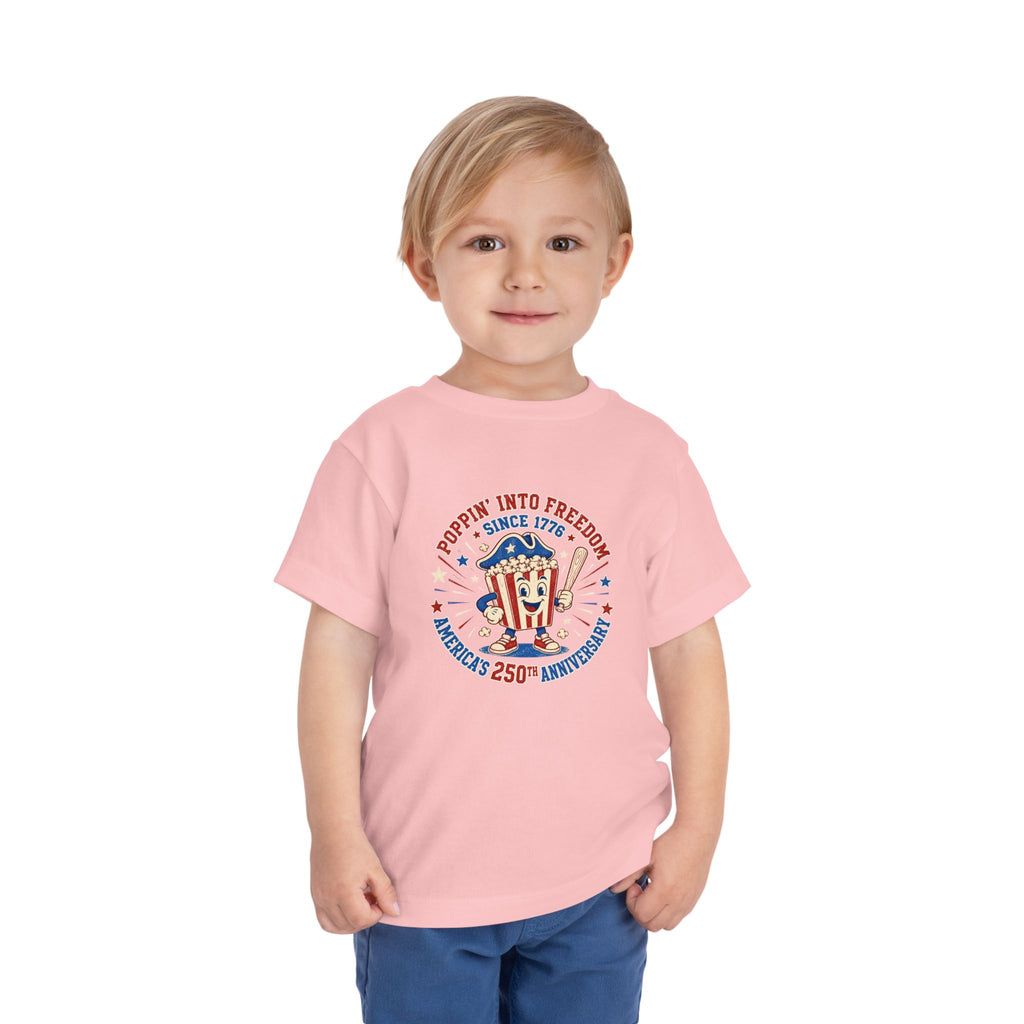 Retro Popcorn Toddler Tee — “Poppin’ Into Freedom” 250th Anniversary Patriotic Popcorn Graphic