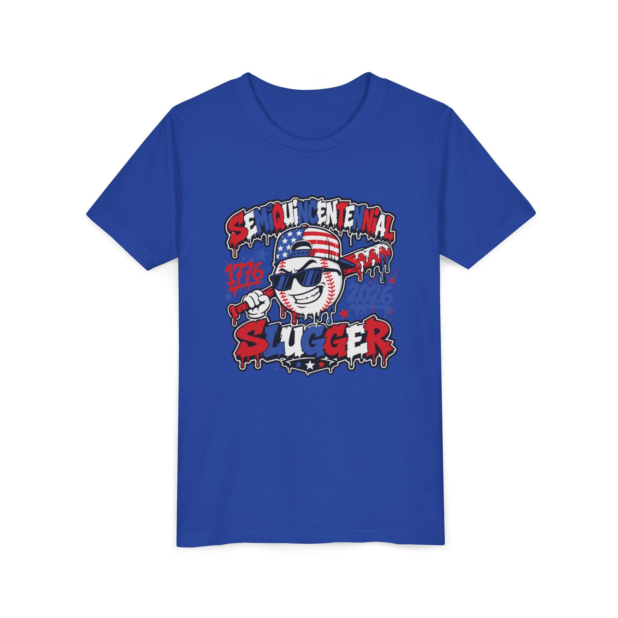 Youth Tee - 'Semiquincentennial Slugger 1776-2026' Patriotic 250th Anniversary Baseball Shirt