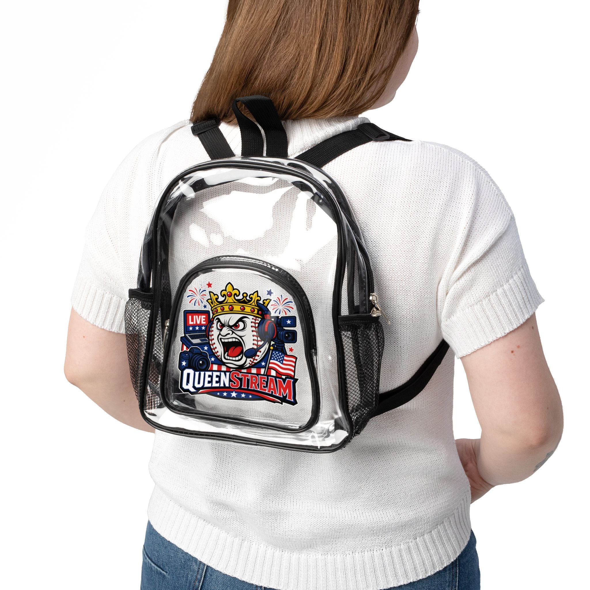 Clear Stadium Backpack — Transparent School & Game Day Bag with Front Logo Pocket