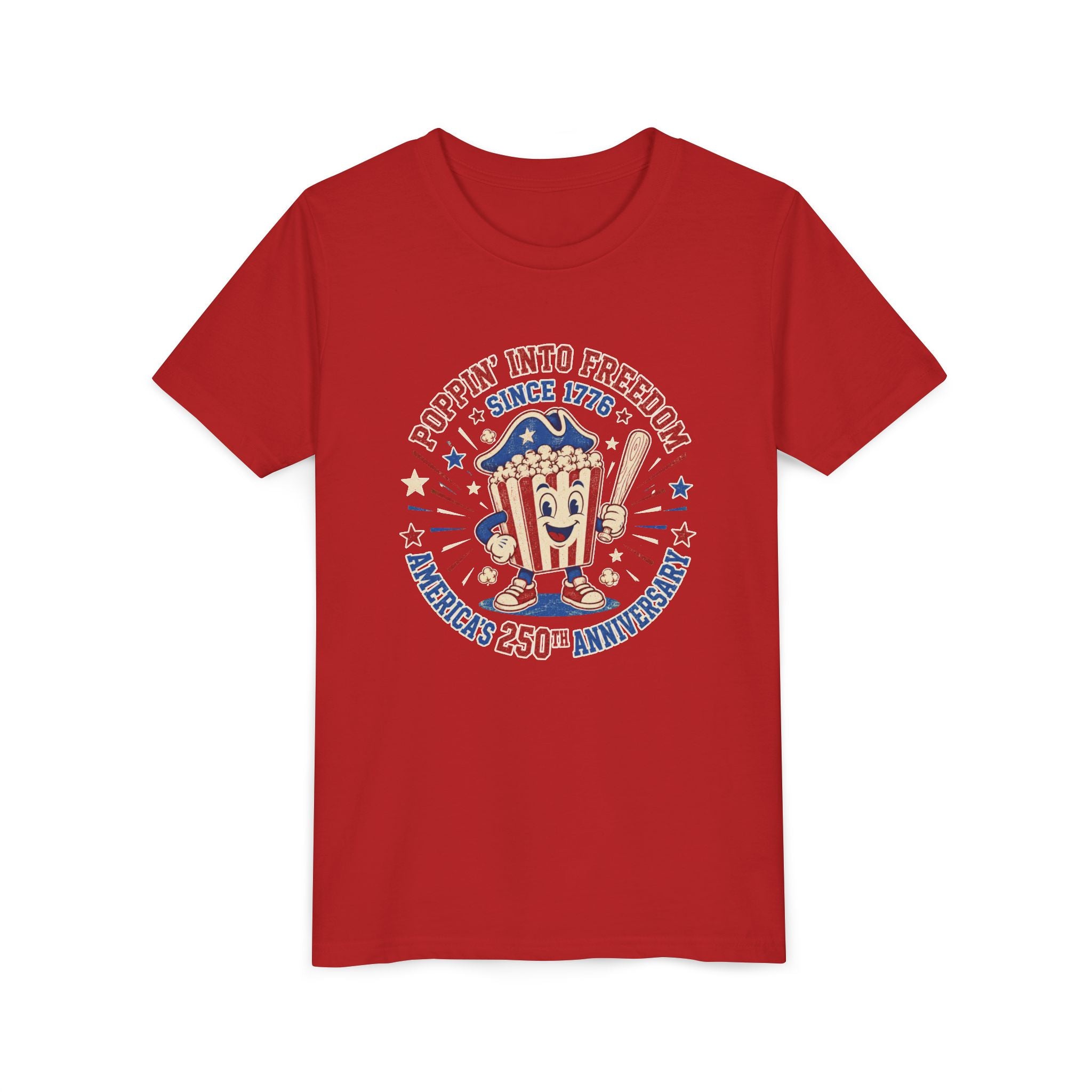 Youth Tee — "Poppin' Into Freedom" 250th Anniversary Patriotic Popcorn Shirt