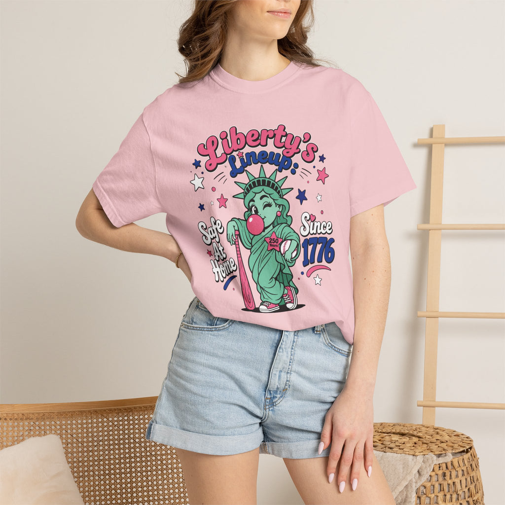 T-Shirt — "Liberty's Lineup" Statue of Liberty Funny 1776 Fourth of July Tee