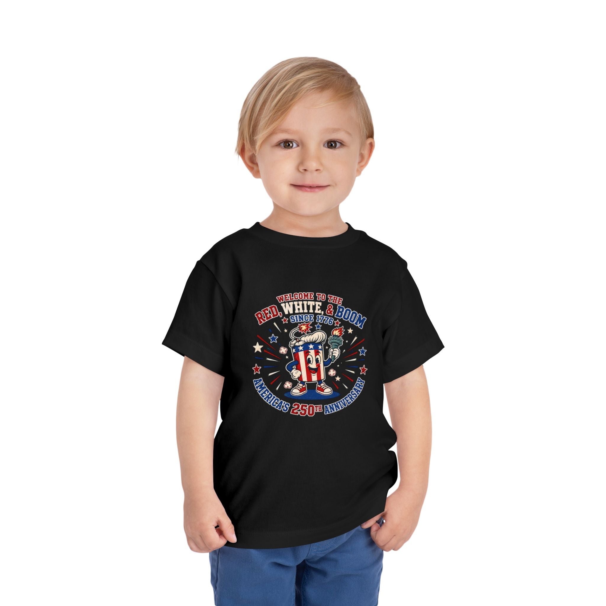 Toddler Tee - "Red, White & Boom" America's 250th Anniversary Patriotic Shirt
