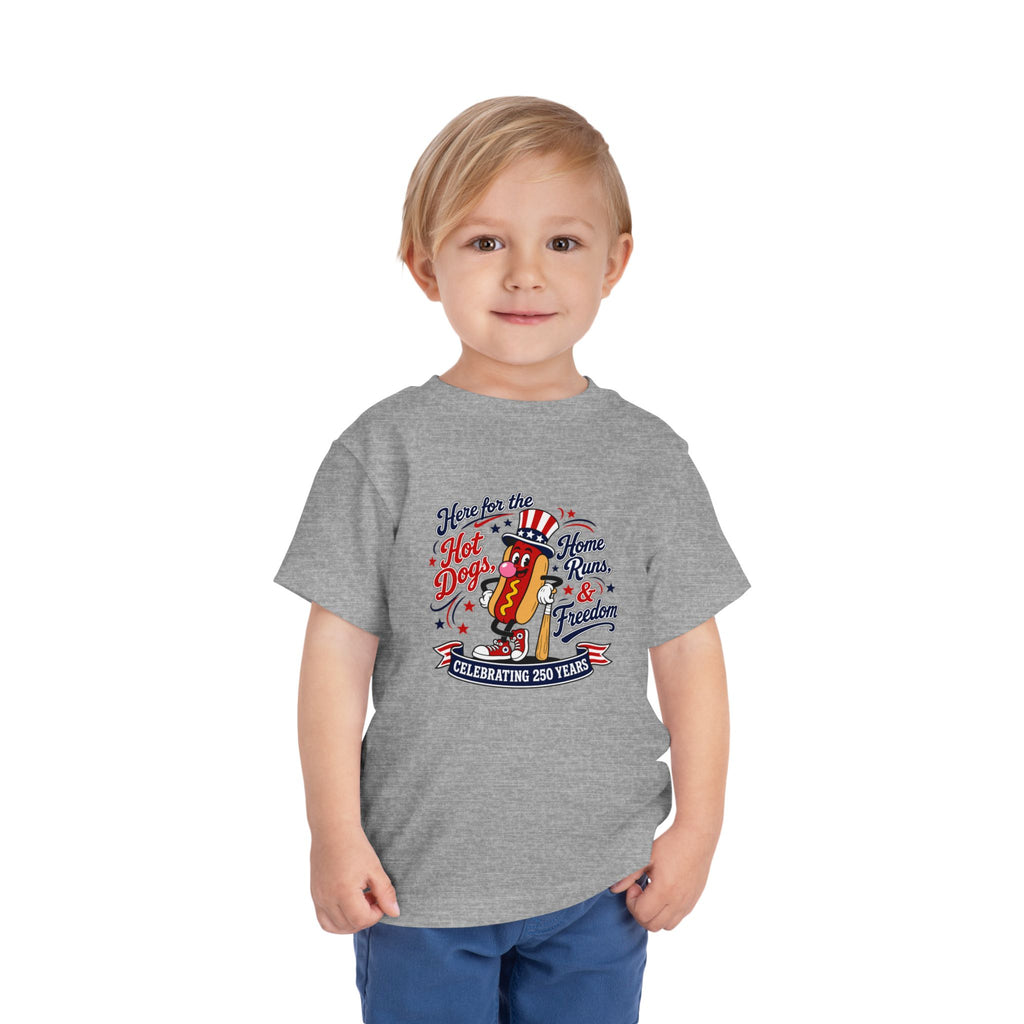 Patriotic 'Here for the Hot Dogs' Toddler Tee — 4th of July Kids Shirt