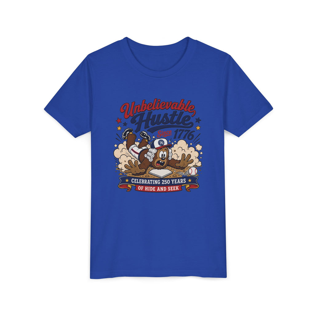 Youth Tee — "Unbelievable Hustle Since 1776" Patriotic Kids T-Shirt (Celebrating 250 Years)