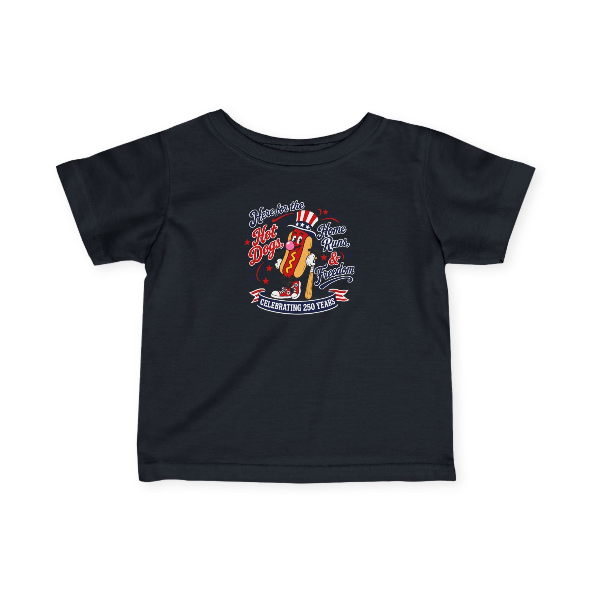 Infant Tee — "Here’s to the Hot Dog Home Run & Fireworks" 4th of July Baby Shirt