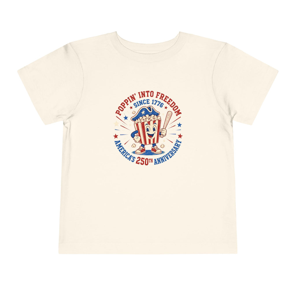Retro Popcorn Toddler Tee — “Poppin’ Into Freedom” 250th Anniversary Patriotic Popcorn Graphic