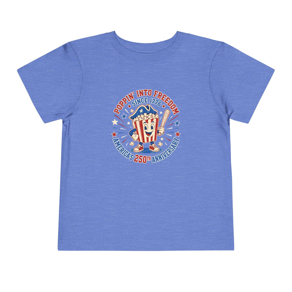 Retro Popcorn Toddler Tee — “Poppin’ Into Freedom” 250th Anniversary Patriotic Popcorn Graphic