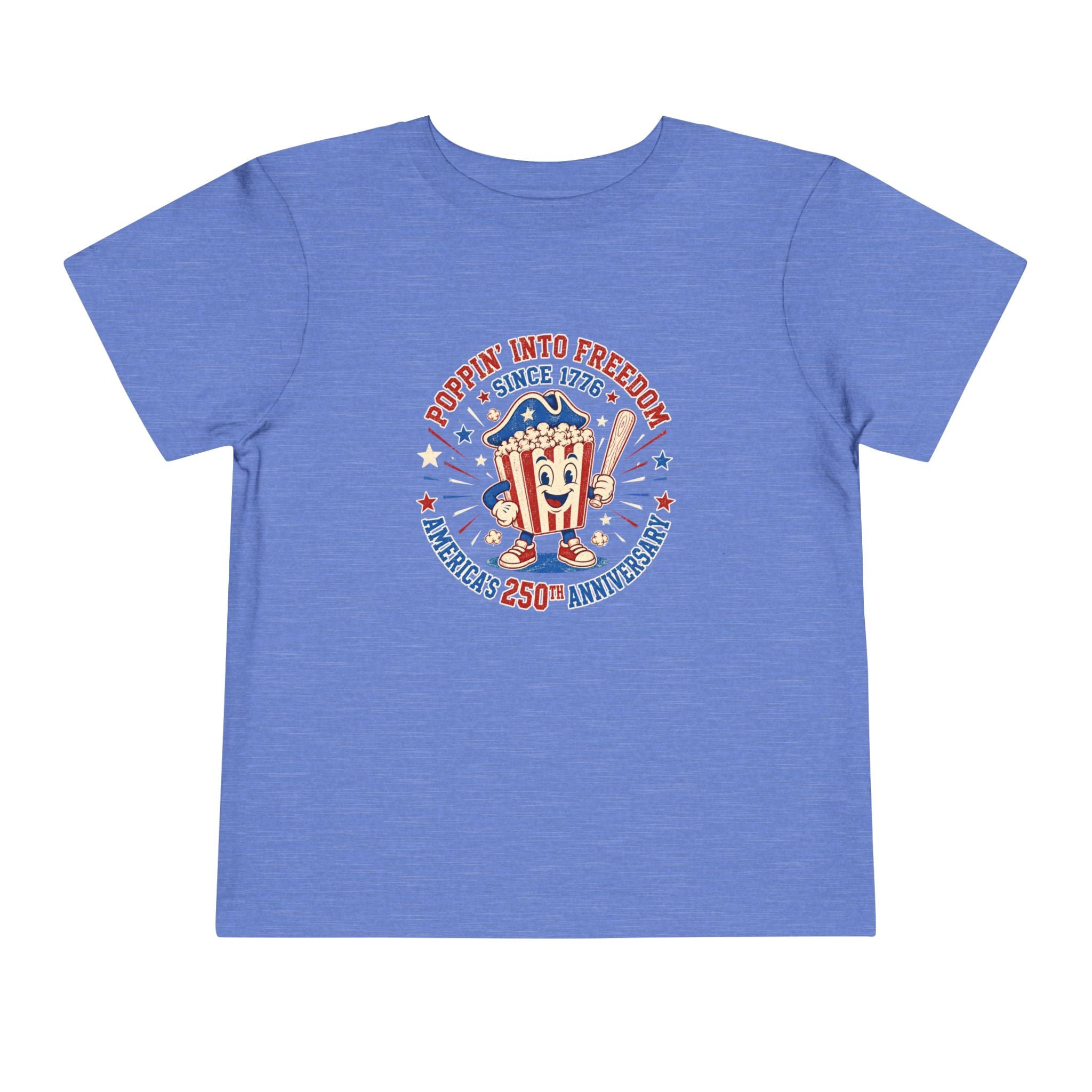 Retro Popcorn Toddler Tee — “Poppin’ Into Freedom” 250th Anniversary Patriotic Popcorn Graphic