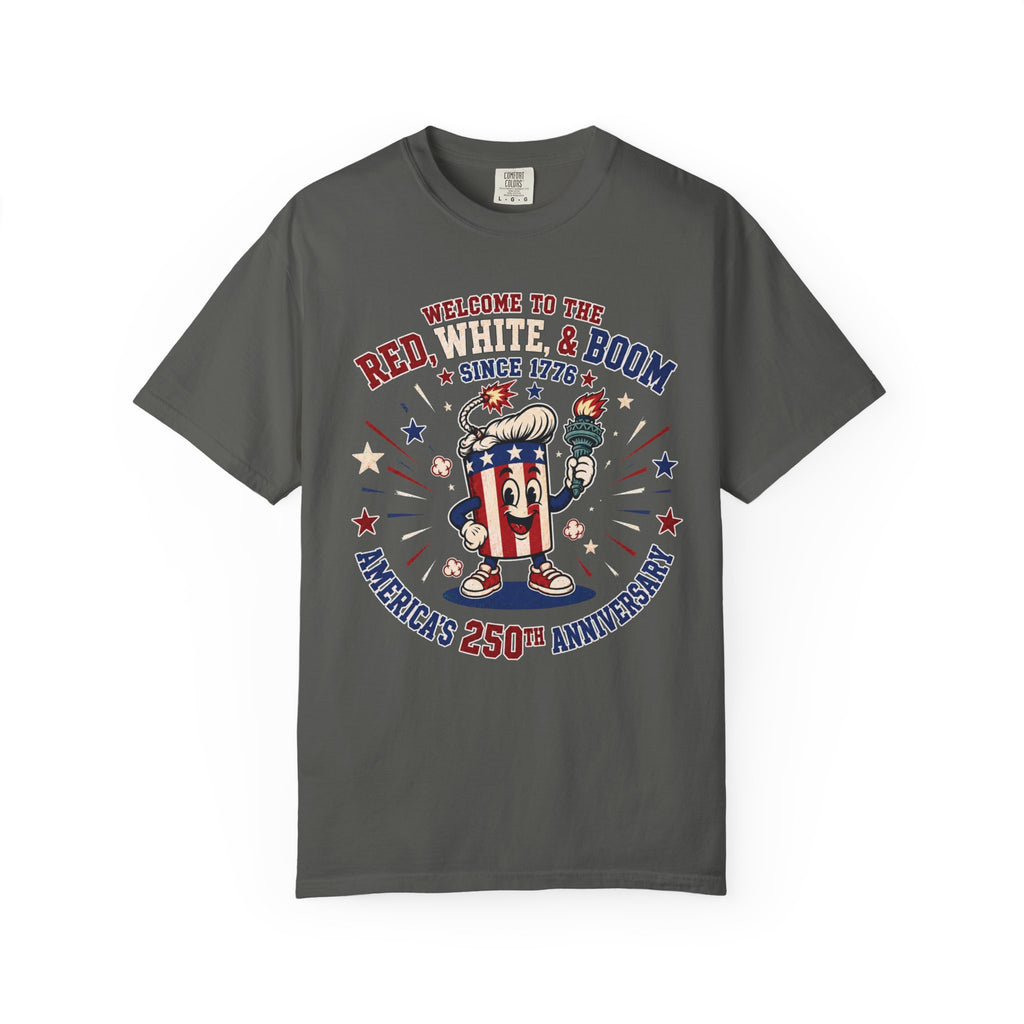 T-Shirt — "Red, White & Boom" America's 250th Anniversary Patriotic Tee