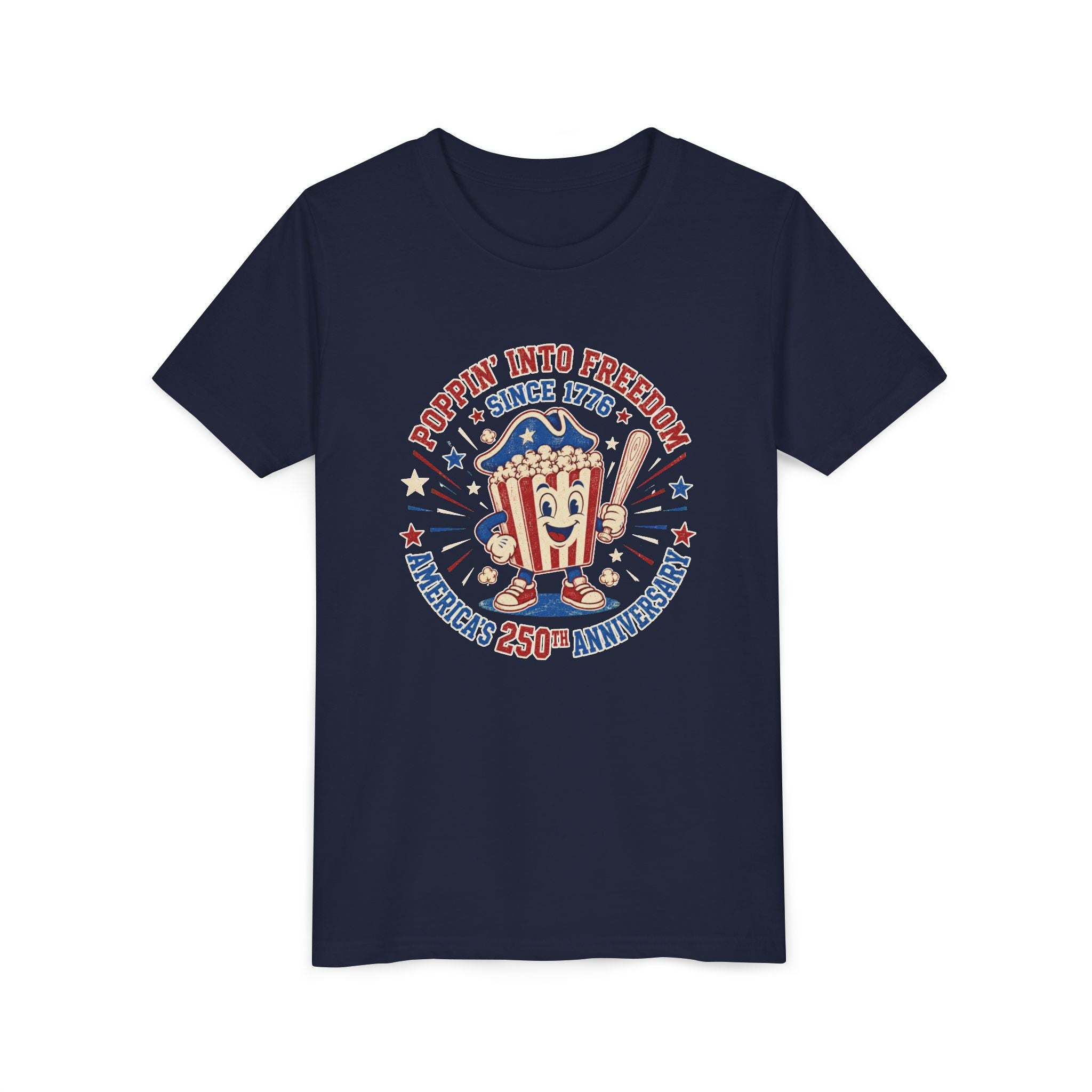 Youth Tee — "Poppin' Into Freedom" 250th Anniversary Patriotic Popcorn Shirt