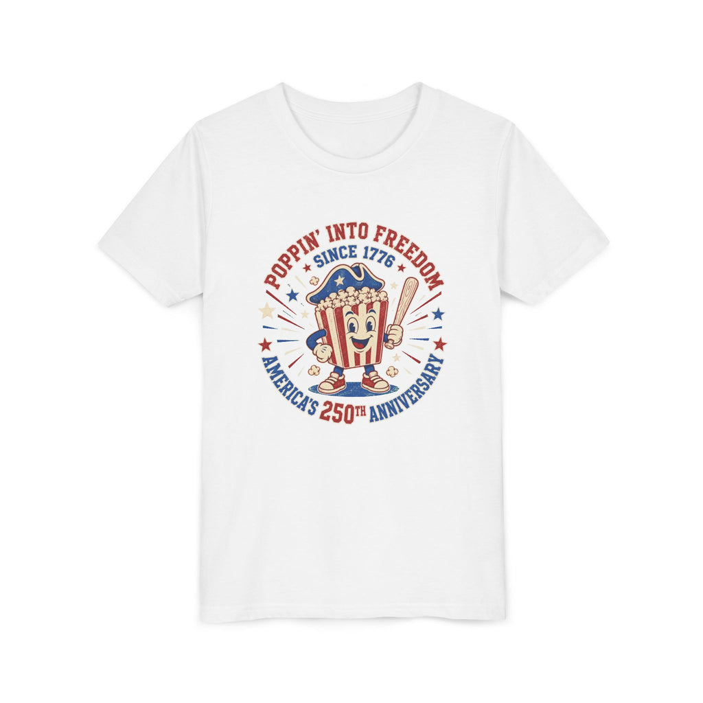 Youth Tee — "Poppin' Into Freedom" 250th Anniversary Patriotic Popcorn Shirt