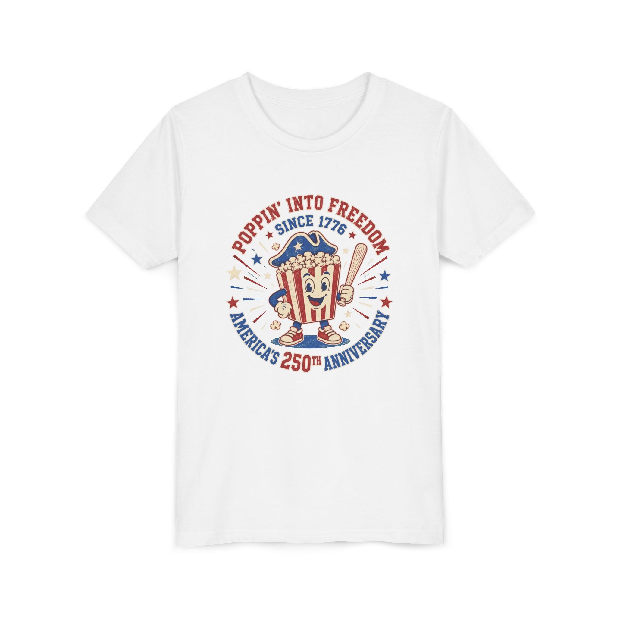 Youth Tee — "Poppin' Into Freedom" 250th Anniversary Patriotic Popcorn Shirt