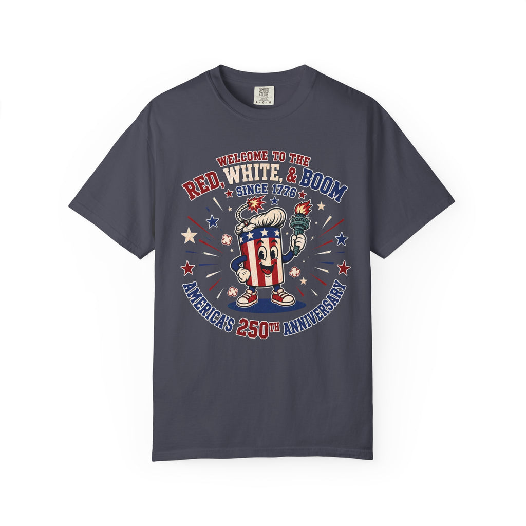 T-Shirt — "Red, White & Boom" America's 250th Anniversary Patriotic Tee