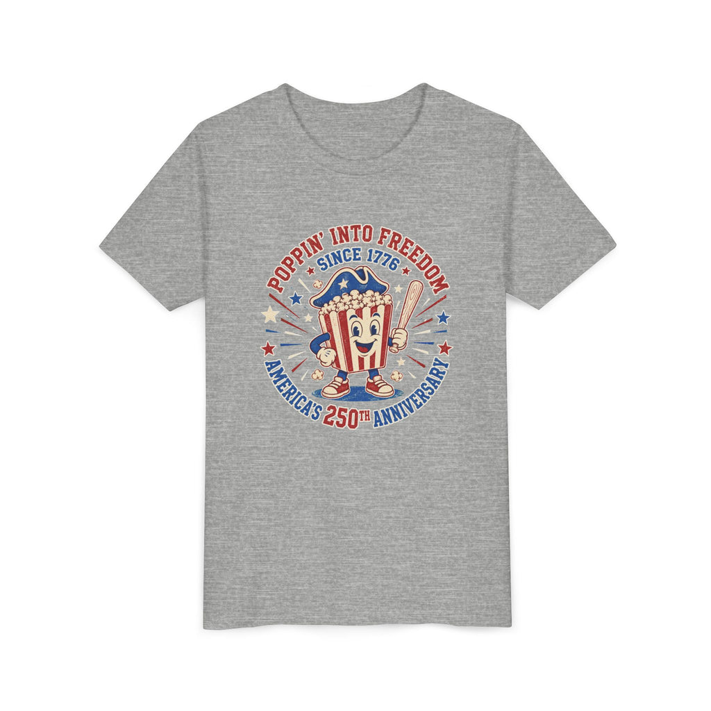 Youth Tee — "Poppin' Into Freedom" 250th Anniversary Patriotic Popcorn Shirt