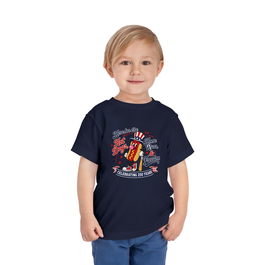 Patriotic 'Here for the Hot Dogs' Toddler Tee — 4th of July Kids Shirt